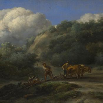 A Man and a Youth ploughing with Oxen