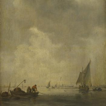 A River Scene, with Fishermen laying a Net