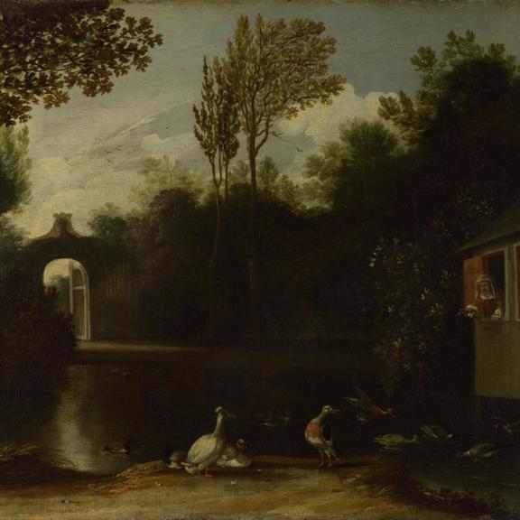 A Garden Scene with Waterfowl