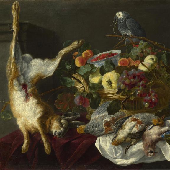 A Still Life with Fruit, Dead Game and a Parrot