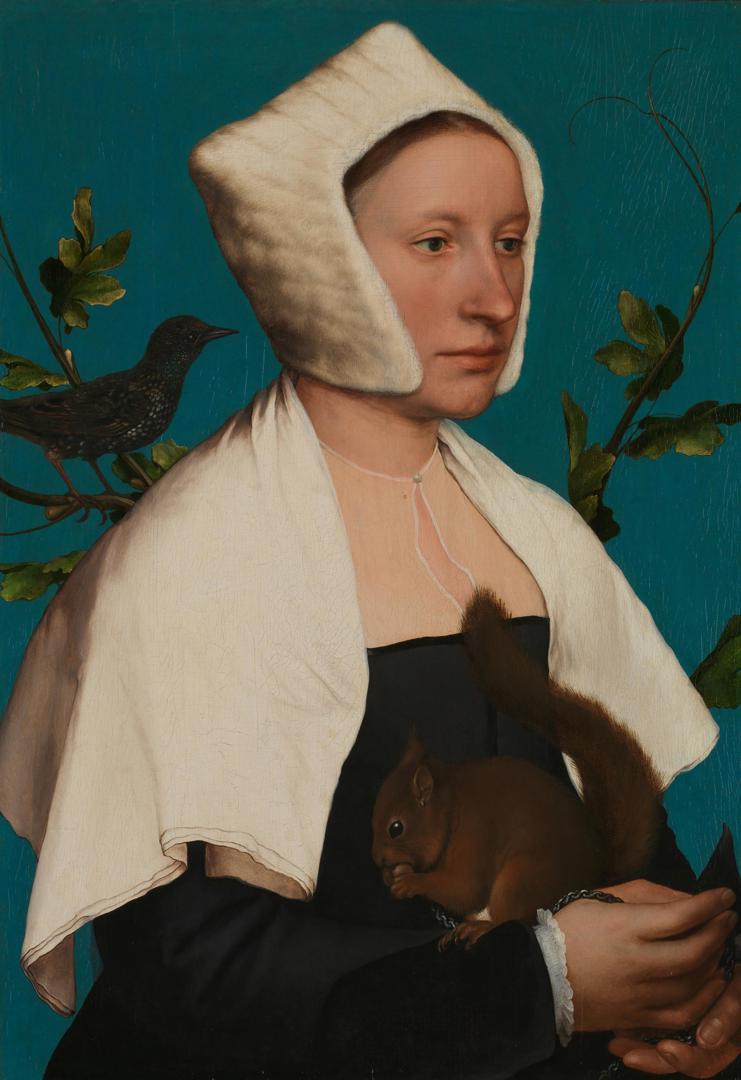 A Lady with a Squirrel and a Starling (Anne Lovell?) by Hans Holbein the Younger