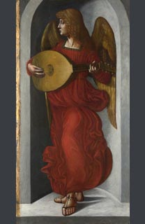Associate of Leonardo, 'An Angel in Red with a Lute', probably 1490-9