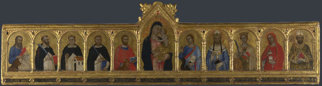 Attributed to Andrea di Bonaiuto da Firenze: 'The Virgin and Child with Ten Saints'