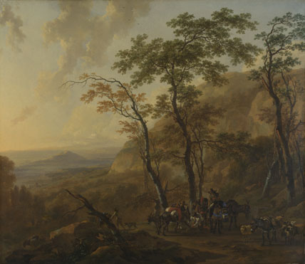 Nicolaes Berchem: 'Mountainous Landscape with Muleteers'