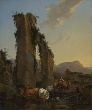 Nicolaes Berchem: 'Peasants by a Ruined Aqueduct'
