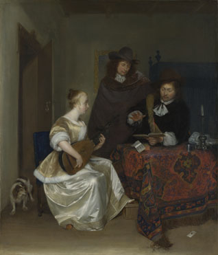 Gerard ter Borch: 'A Woman playing a Theorbo to Two Men'