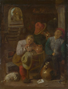 Style of Adriaen Brouwer: 'Four Peasants in a Cellar'