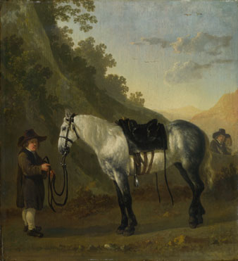 Attributed to Abraham van Calraet: 'A Boy holding a Grey Horse'