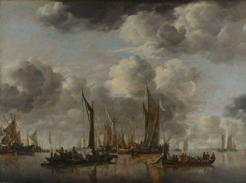 Jan van de Cappelle: 'A Shipping Scene with a Dutch Yacht firing a Salute'