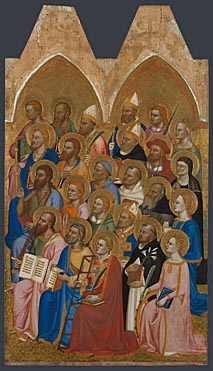 Attributed to Jacopo di Cione and workshop: 'Adoring Saints: Right Main Tier Panel'