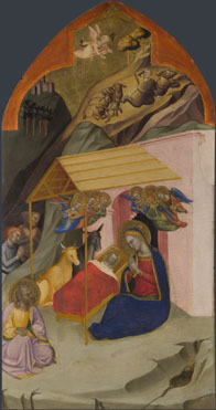 Attributed to Jacopo di Cione and workshop: 'The Nativity and Annunciation to the Shepherds'