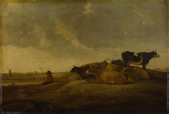 Imitator of Aelbert Cuyp: 'A Herdsman with Seven Cows by a River'