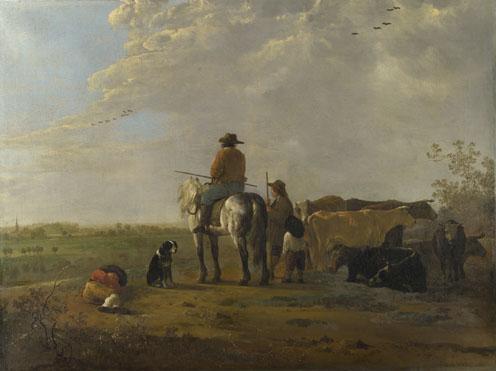 Aelbert Cuyp: 'A Landscape with Horseman, Herders and Cattle'