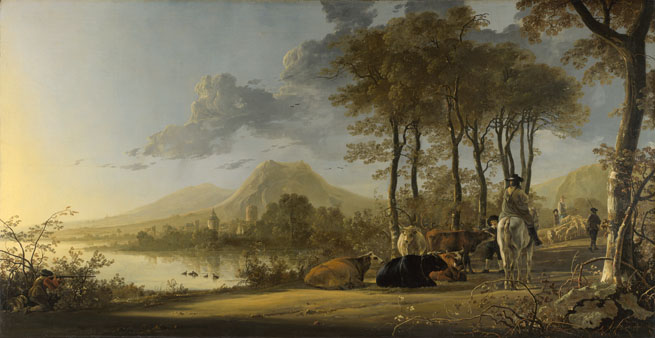Aelbert Cuyp: 'River Landscape with Horseman and Peasants'