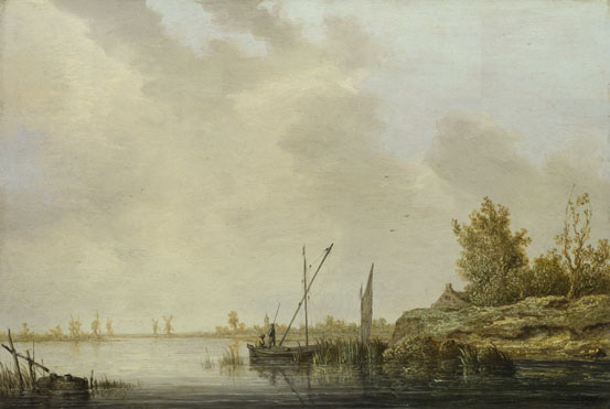 Aelbert Cuyp: 'A River Scene with Distant Windmills'