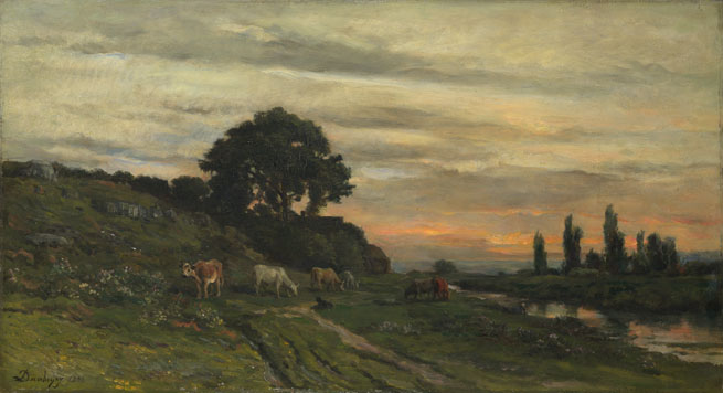 Charles-François Daubigny: 'Landscape with Cattle by a Stream'