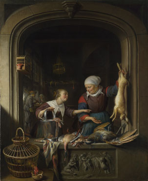 Gerrit Dou: 'A Poulterer's Shop'