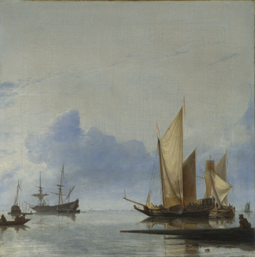 Hendrick Dubbels: 'A Dutch Yacht and Other Vessels Becalmed near the Shore'