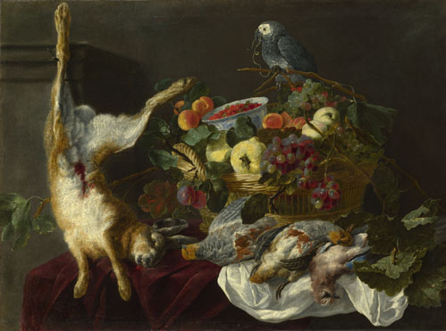 Attributed to Jan Fyt: 'A Still Life with Fruit, Dead Game and a Parrot'