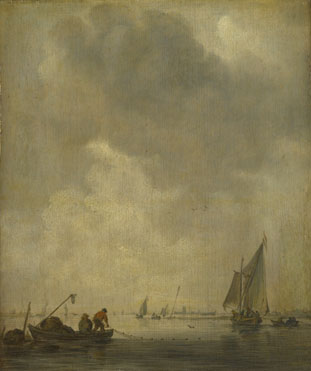 Jan van Goyen: 'A River Scene, with Fishermen laying a Net'