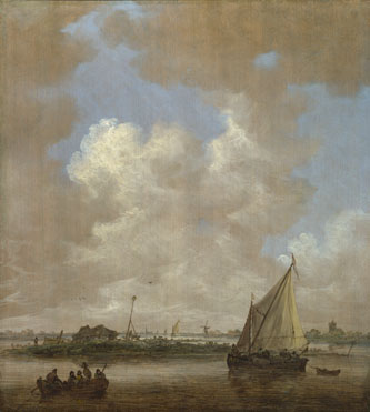 Jan van Goyen: 'A River Scene, with a Hut on an Island'