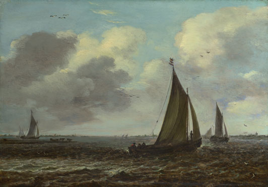 Imitator of Jan van Goyen: 'Sailing Vessels on a River in a Breeze'