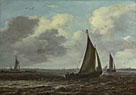 Sailing Vessels on a River in a Breeze