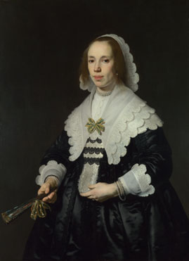 Bartholomeus van der Helst: 'Portrait of a Lady in Black Satin with a Fan'