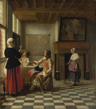 Pieter de Hooch: 'A Woman Drinking with Two Men'