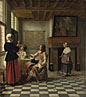 A Woman Drinking with Two Men