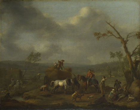 Jan Lingelbach: 'Peasants loading a Hay Cart'