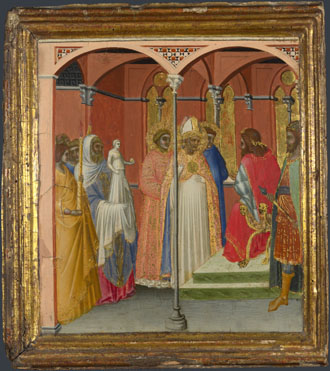 Attributed to Pietro Lorenzetti: 'Saint Sabinus before the Governor of Tuscany (?)'