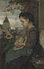 A Girl seated outside a House