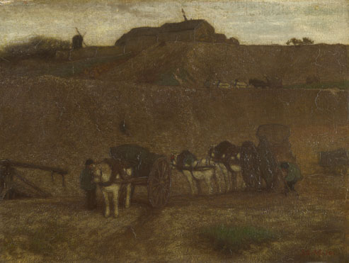 Matthijs Maris: 'Men unloading Carts, Montmartre'