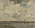 A Windmill and Houses beside Water: Stormy Sky