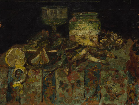 Adolphe Monticelli: 'Still Life: Oysters, Fish'