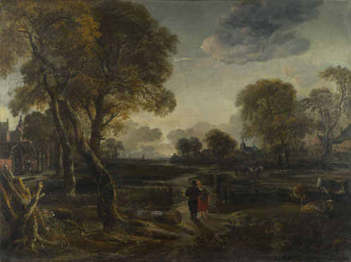 Aert van der Neer: 'An Evening View near a Village'