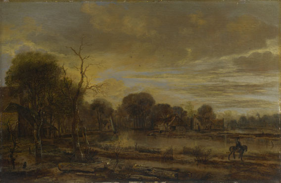 Aert van der Neer: 'A River Landscape with a Village'