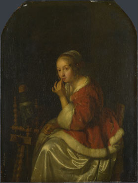 Caspar Netscher: 'A Lady at a Spinning-wheel'