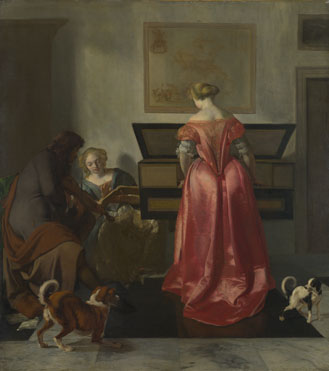 Jacob Ochtervelt: 'Two Women and a Man making Music'