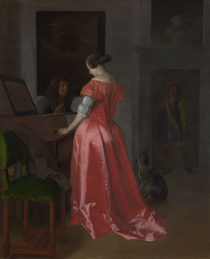Jacob Ochtervelt: 'A Woman standing at a Harpsichord, a Man seated by her'