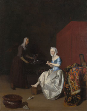 Jacob Ochtervelt: 'A Young Lady Trimming her Fingernails'