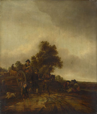 Isack van Ostade: 'A Landscape with Peasants and a Cart'