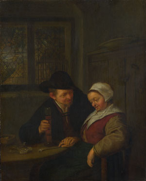 Adriaen van Ostade: 'A Peasant courting an Elderly Woman'