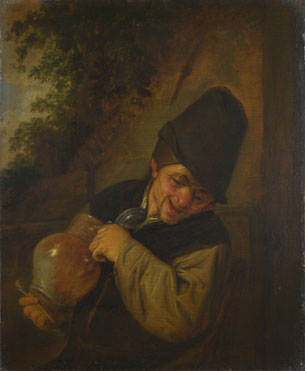 Adriaen van Ostade: 'A Peasant holding a Jug and a Pipe'