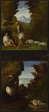 Attributed to Andrea Previtali: 'Scenes from Tebaldeo's Eclogues: The Story of Damon'
