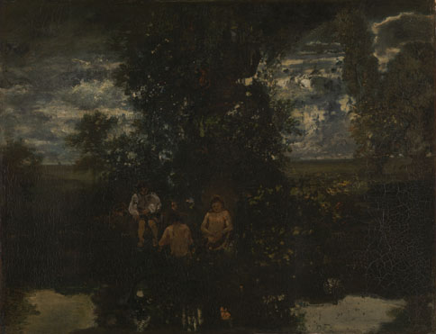 Attributed to Théodore Rousseau: 'Moonlight: The Bathers'