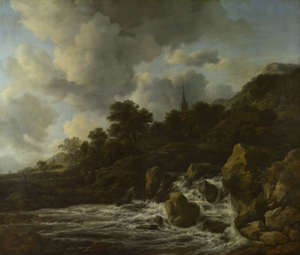 Jacob van Ruisdael: 'A Waterfall at the Foot of a Hill, near a Village'