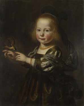 Dirck Santvoort: 'Portrait of Geertruyt Spiegel with a Finch'