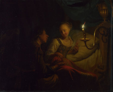 Godfried Schalcken: 'A Man Offering Gold and Coins to a Girl'